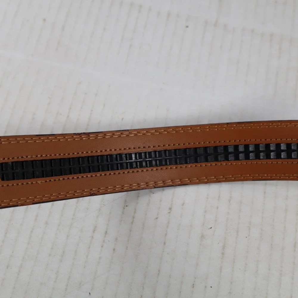 Men's Brown Leather Belt Buckle Gold Emblem Designer Style Casual Dress Size 52